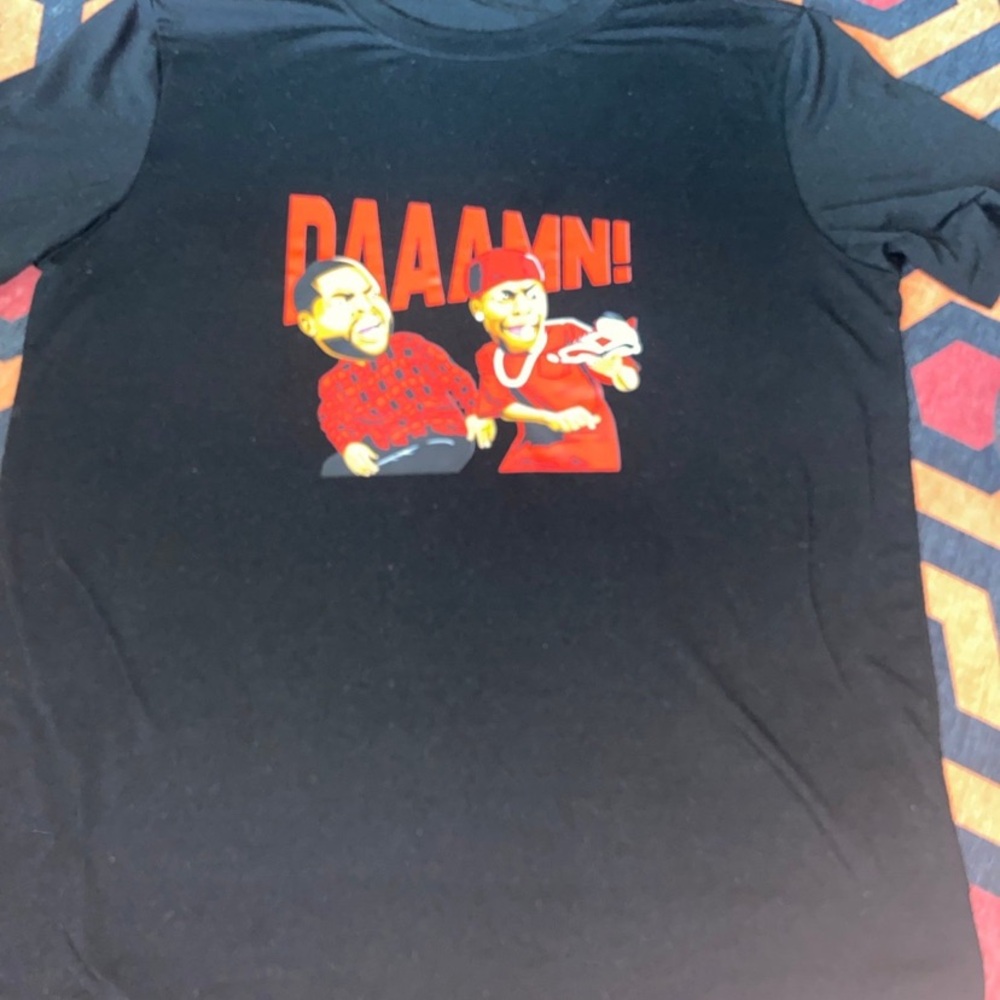 Black Graphic Tee with Red Print